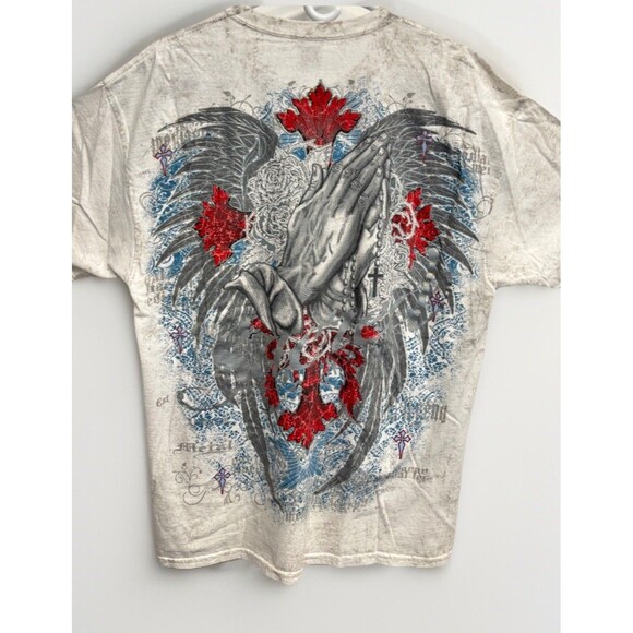 Y2K Grunge Goth Affliction Style Devotion Cross Angel Wings Tee Size XL - Picture 4 of 9